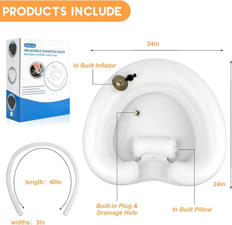 Samlomi Portable Hair Washing Station- Hair Washing Basin for Bedridden, Inflatable Shampoo Bowl Newly Upgraded No Need for Pump,The Perfect for Locs Detox（Heart Shape-White） - Image 2